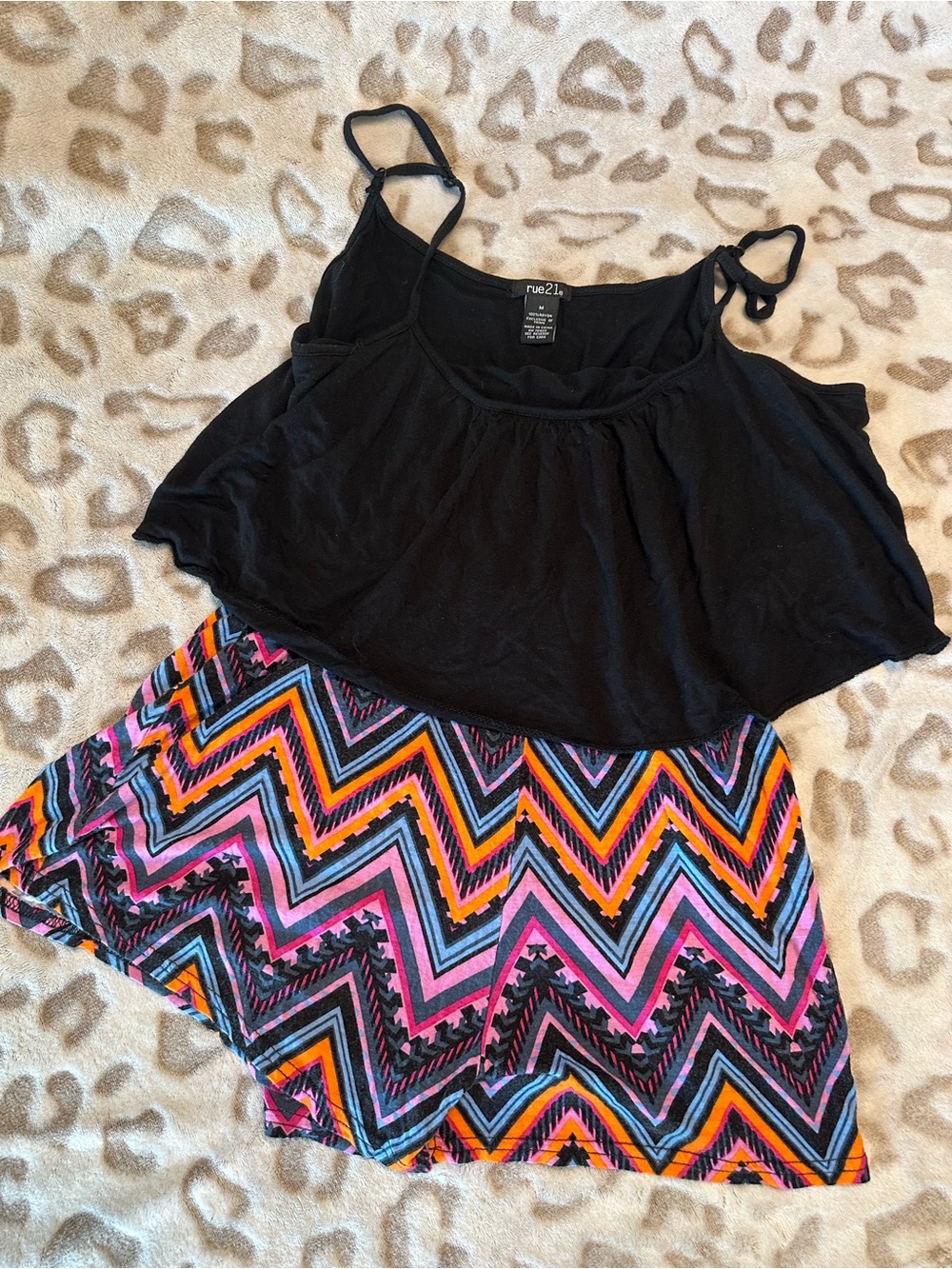 Rue21 Black Romper with Neon Chevron Shorts